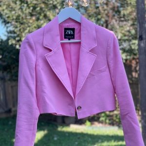 Zara topstitched cropped blazer XS bubble gum